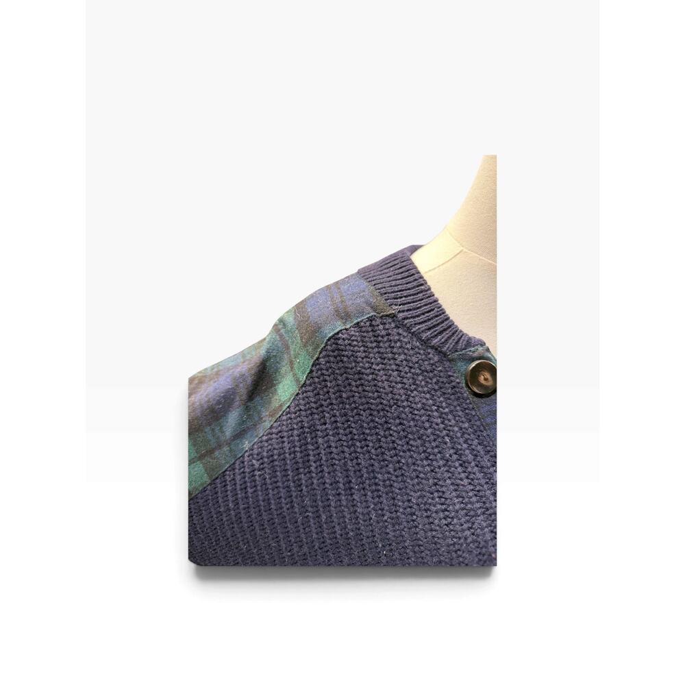 Sezane Ewen Pullover Scotland Plaid Trim Navy Knit Sweater - Picture 4 of 6